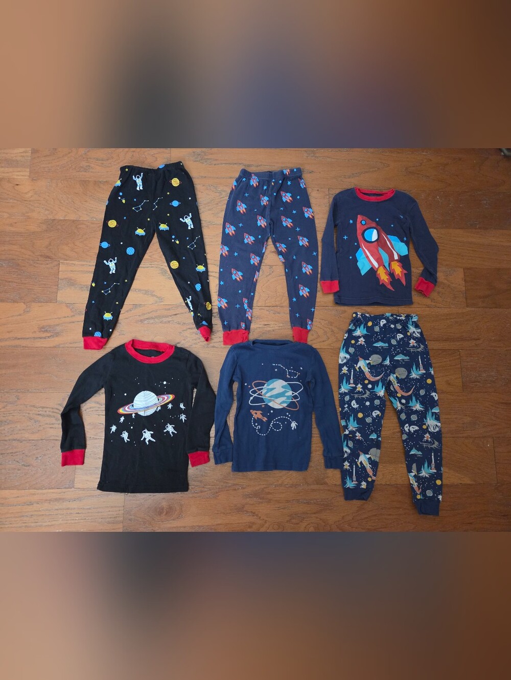 Kids Space Rocket Pajama Set - Navy and Black. 3 Pairs